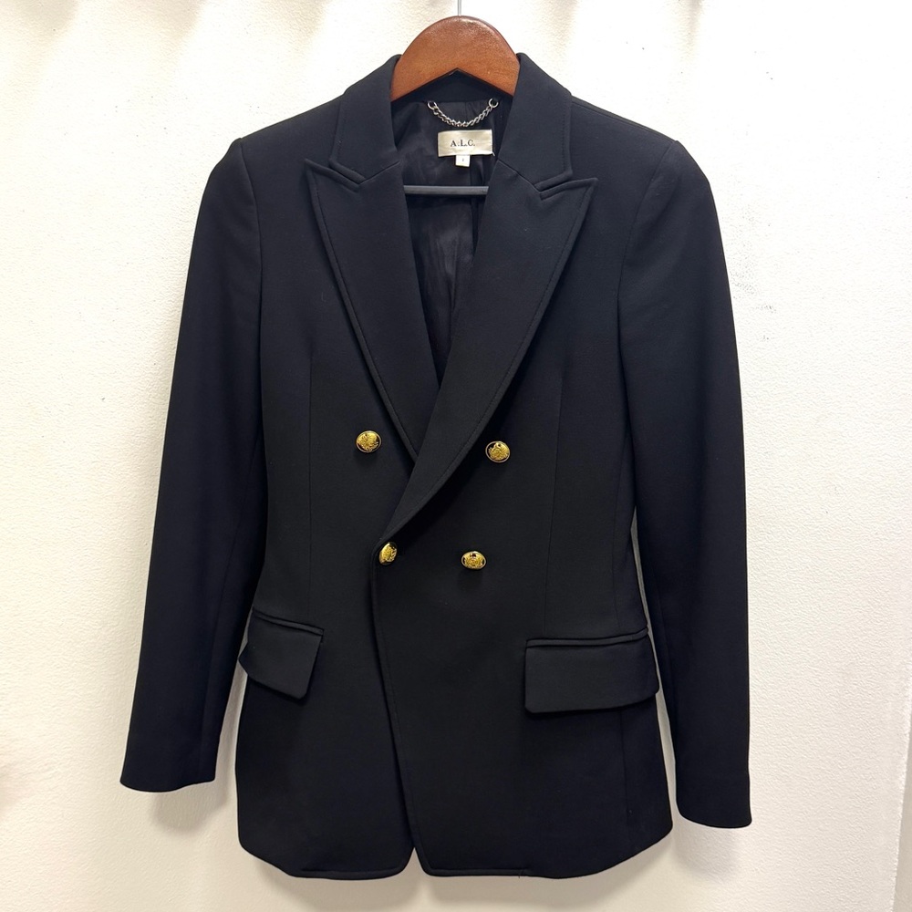 A.L.C. Double-Breasted Black Blazer with Gold Accents Sz 2